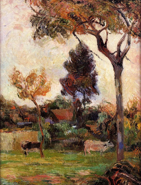 Two Cows in the Meadow - Paul Gauguin Painting